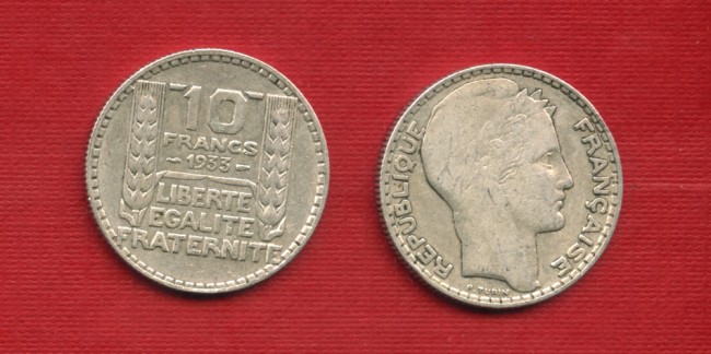 1933 - LOTTO/M21633 - FRANCIA - 10 FRANCHI ARGENTO