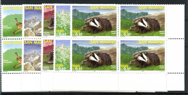 1999 - LOTTO/8208QN - SAN MARINO - FAUNA SAMMARINESE  5V. QUARTINE NUOVI