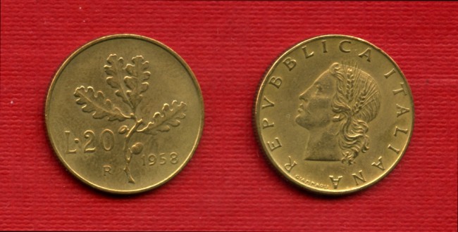 1958 - LOTTO/M21691 - REPUBLICA - 20 LIRE RAMO DI QUERCIA