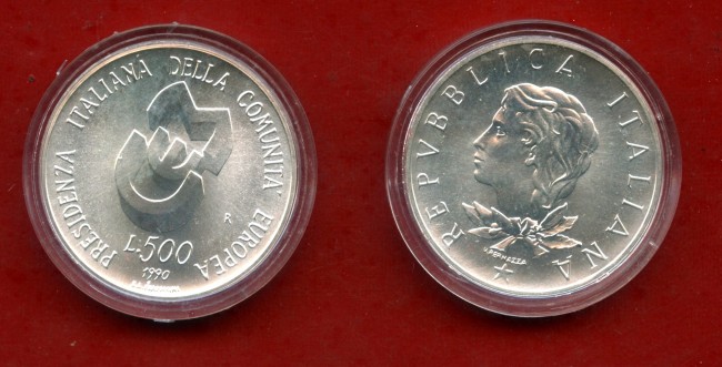 1990 - REPUBBLICA - 500 LIRE ARGENTO COMUNITA' EUROPEA - LOTTO/M28938