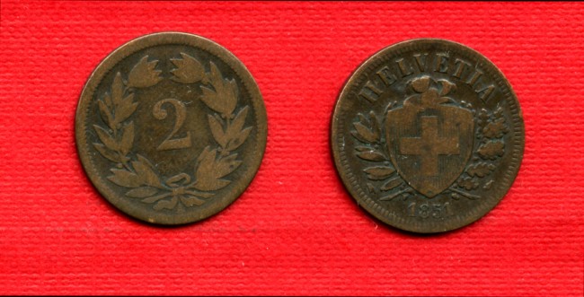 1851 - LOTTO/M22483 - SVIZZERA - 2 RAPPEN