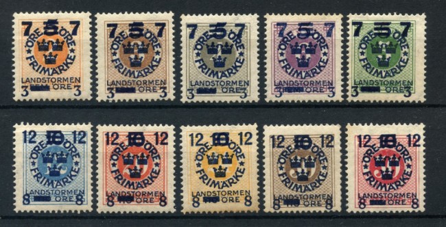 1918   SVEZIA -  FRANCOBOLLI  SOPRASTAMPATI 10v. - LINGUELLATI - LOTTO/25035