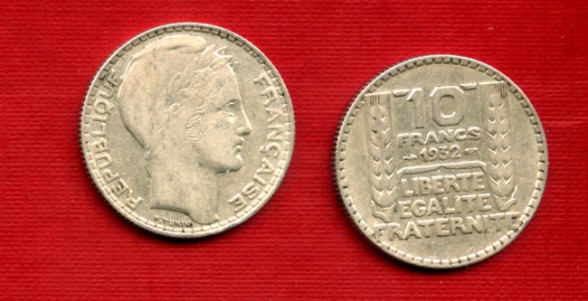 1932 - LOTTO/M21632 - FRANCIA - 10 FRANCHI ARGENTO
