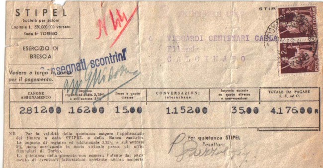 1947 - REPUBBLICA - LBF/731 BRESCIA - BOLLETTA STIPEL