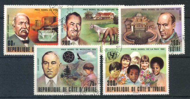 1978 - COSTA D'AVORIO - PREMI NOBEL 5v. - USATI - LOTTO/29994