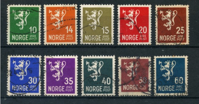 1937/38 - LOTTO/20532 - NORVEGIA - LEONE RAMPANTE 10v. - USATI
