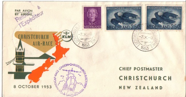 OLANDA - 1953 - LBF/3270 - VOLO KLM LONDON/CHRISTCHURCH  NUOVA ZELANDA