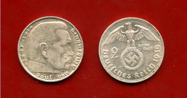 1939 - GERMANIA REICH - 2 MARCHI ARGENTO HINDENBURG - ZECCA D - LOTTO/M30473