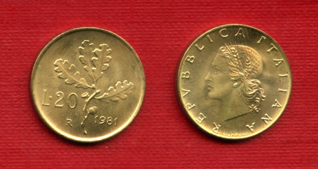 1981 - LOTTO/M21706 - REPUBLICA - 20 LIRE RAMO DI QUERCIA