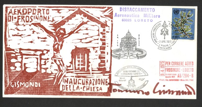1975 - REPUBBCA/VATICANO - LOTTO/42745 - GEMELLAGGIO AEREO FROSINONE LORETO 2 BUSTE