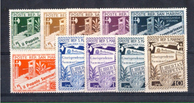 1943 - LOTTO/RSM237CPL - SAN MARINO - PROPAGANDA STAMPA 10v. LING.