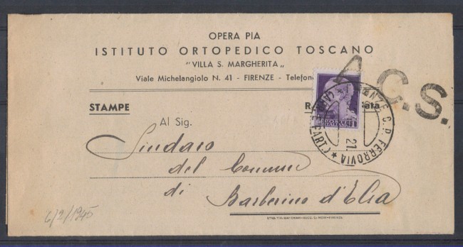 1945 - LOTTO/502 - FIRENZE PIEGHEVOLE PER BARBERINO D'ELSA
