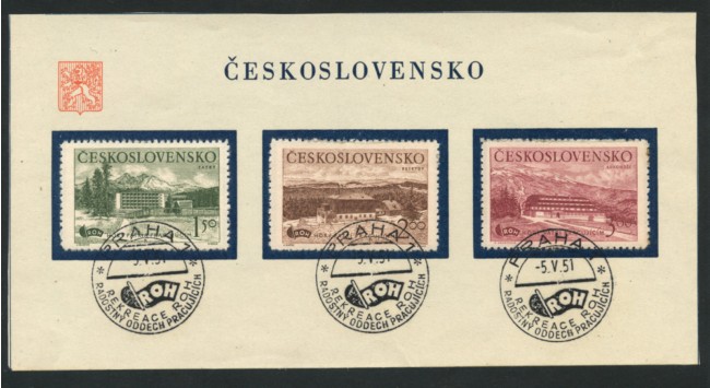 1951 - LOTTO/16533 - CECOSLOVACCHIA - ALBERGHI 3v. - FOGLIO FDC