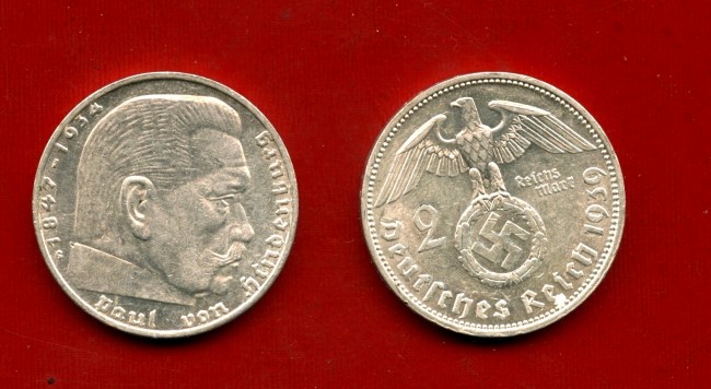 1939 - GERMANIA REICH - 2 MARCHI ARGENTO HINDENBURG - ZECCA A - LOTTO/M30472