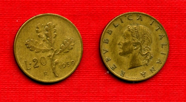 1959 - LOTTO/M21183 - REPUBBLICA - 20 LIRE RAMO DI QUERCIA