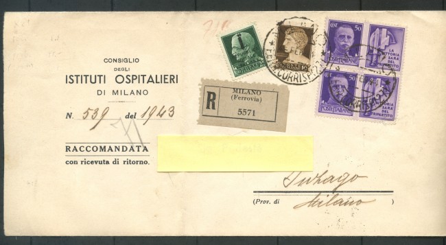 1944 - REPUBBLICA SOCIALE - RACCOMANDATA R.R. DA MILANO A INZAGO - LOTTO/30683