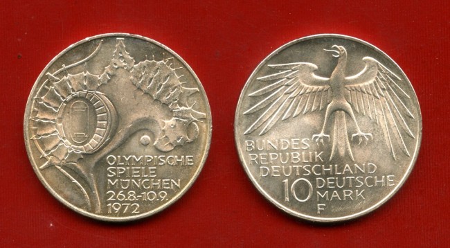 1972 - GERMANIA - LOTTO/M47477 - 10 MARCHI ARGENTO OLIMPIADI DI MONACO ZECCA F