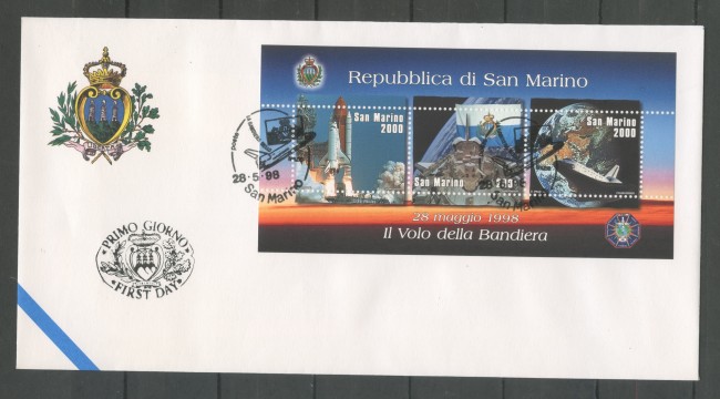 1998 - SAN MARINO - LOTTO/31793 -  LA BANDIERA NELLO SPAZIO. FOGLIETTO - BUSTA FDC -