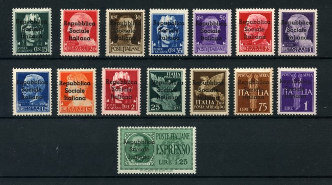 1944 - LOTTO/24603 - TERAMO - SOPRASTAMPATI REPUBBLICA SOCIALE 15v. - NUOVI