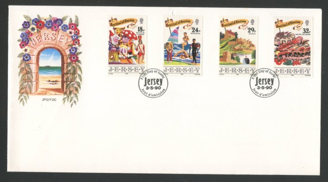 1990 - JERSEY - LOTTO/41504 - FESTIVAL TURISMO 4v. - BUSTA FDC