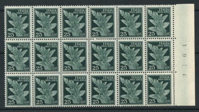 1930/32 - LOTTO/13617 - REGNO - 25c. POSTA AEREA  BLOCCO DI 18 - NUOVI