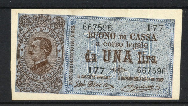 1917 - REGNO - LOTTO/47462 - BUONO DA 1 LIRA VITTORIO EMANUELE III°