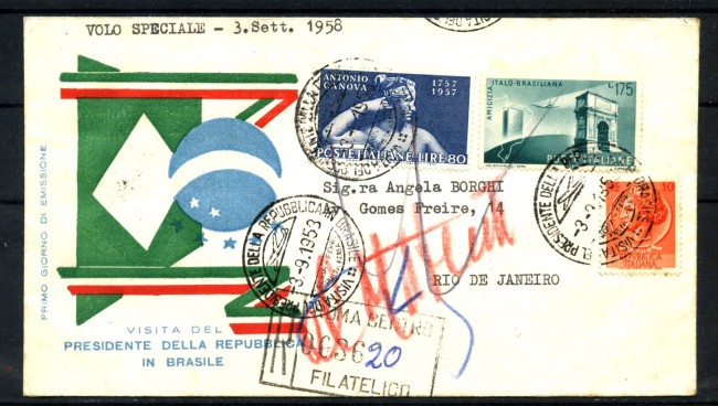 1958 - REPUBBLICA - LOTTO/42272A - VOLO DEL PRESIDENTE GRONCHI IN BRASILE