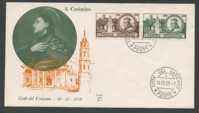 1959 - LOTTO/16025 - VATICANO - SAN CASIMIRO - BUSTA FDC