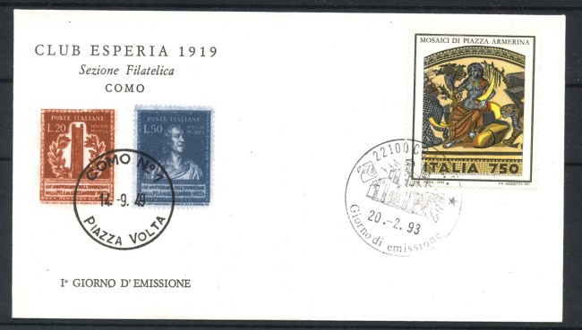 1993 - REPUBBLICA - LOTTO/39019 - MOSAICO DELLA VILLA DEL CASALE - BUSTA FDC