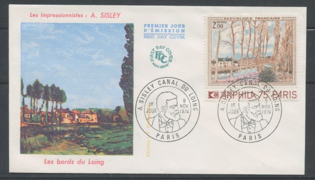 1974 - FRANCIA - OPERE D'ARTE SISLEY  - BUSTA FDC - LOTTO/25150