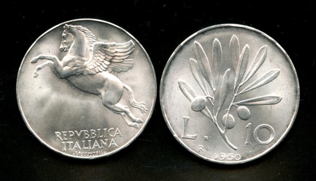 1950 - LOTTO/M13176 - 10 LIRE PEGASO /ULIVO -