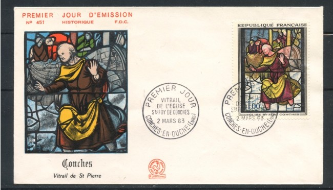 1963 - FRANCIA - 1 Franco VETRATA DI CONCHES - BUSTA FDC - LOTTO/25195