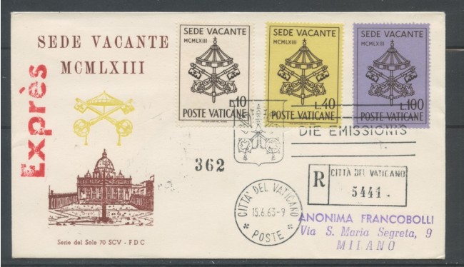 1963 - VATICANO - SEDE VACANTE - BUSTA FDC RACCOMANDATA  - LOTTO/25406C