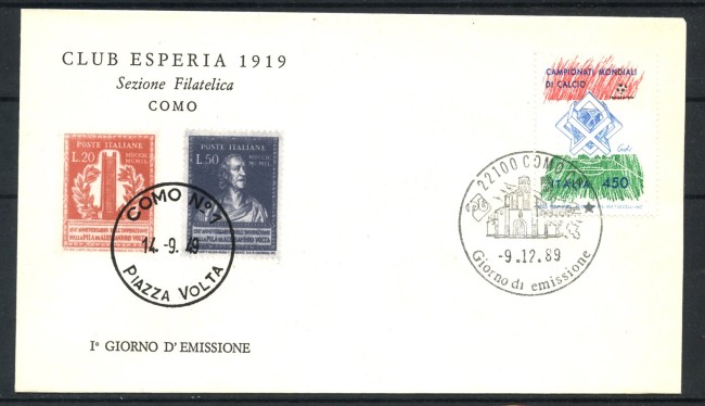 1989 - REPUBBLICA - LOTTO/39105 - MONDIALI DI CALCIO - BUSTA FDC
