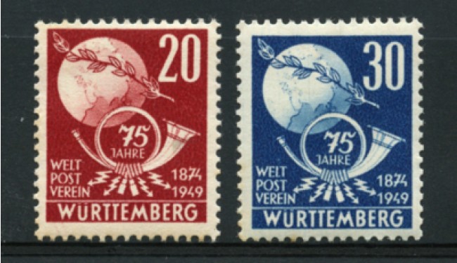 1949 - LOTTO/11771 - GERMANIA WURTTEMBERG - 75° ANNIVERSARIO UPU 2v. - NUOVI