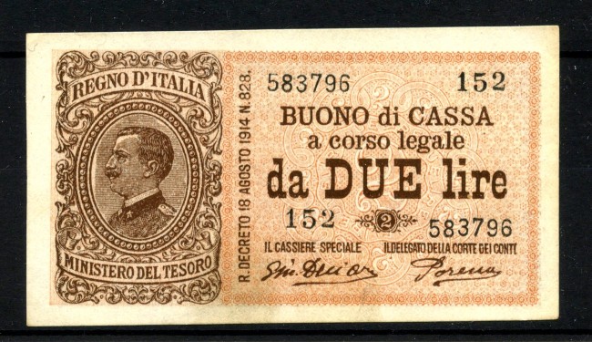 1922 - REGNO - LOTTO/47463 - BUONO DA 2 LIRE  VITTORIO EMANUELE III°