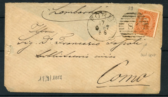 FORLI - 1887 - LOTTO/23035 - BUSTA PER COMO CON 20 CENT. VARIETA'