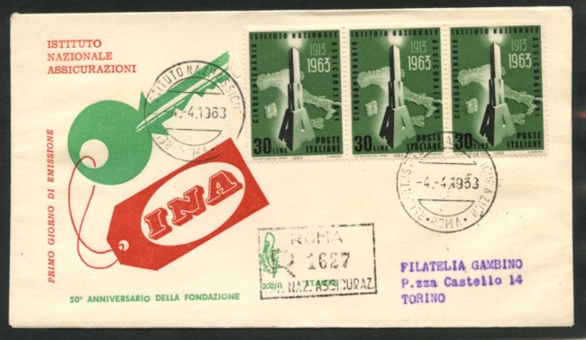 1963 - LOTTO/15971 - REPUBBLICA - INA ASSICURAZIONI - BUSTA FDC