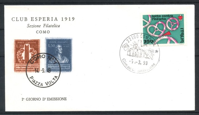 1993 - REPUBBLICA - LOTTO/39020 - LOTTA ALL'INFARTO - BUSTA FDC
