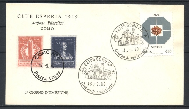 1989 - REPUBBLICA - LOTTO/39089 - LOTTA ALL'AIDS - BUSTA FDC