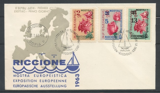 1963 - BULGARIA - FIERA FILATELICA EUROPEA RICCIONE 3v. - BUSTA FDC - LOTTO/25139