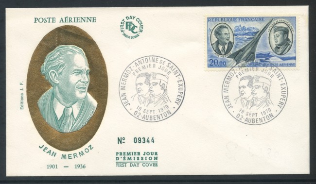1970 - FRANCIA -  20 Fr. POSTA AEREA MERMOZ EXUSPERY - BUSTA FDC - LOTTO/25757