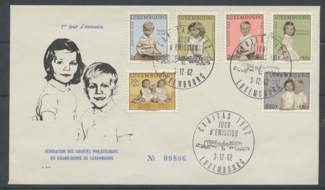 1962  LUSSEMBURGO - CARITAS PRO INFANZIA 6v. BUSTA FDC - LOTTO/25075