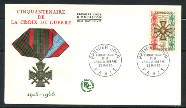 1965 - FRANCIA - CINQUANTENARIO CROCE DI GUERRA - BUSTA FDC - LOTTO/25210