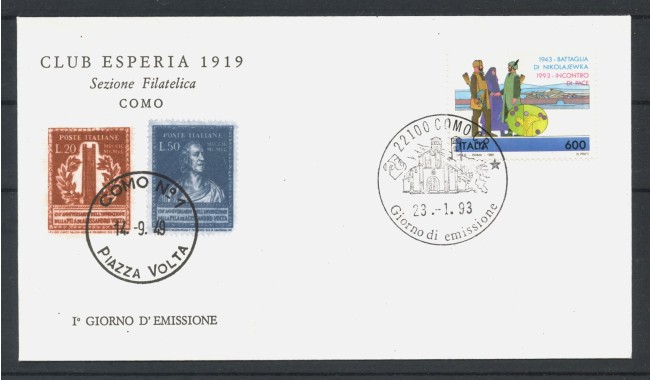 1993 - REPUBBLICA - LOTTO/39017 - BATTAGLIA DI NIKOLAJEWKA - BUSTA FDC