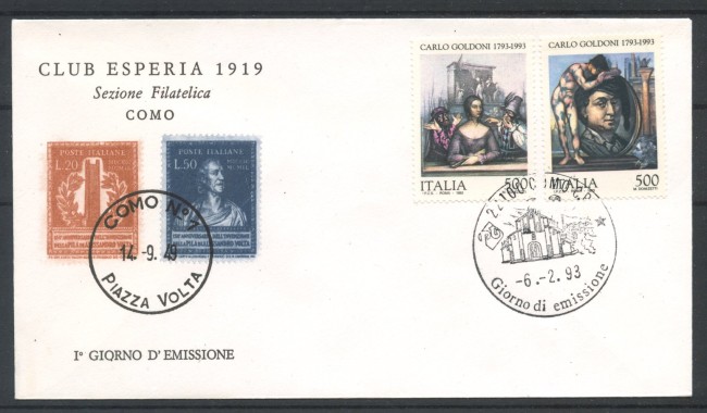 1993 - REPUBBLICA - LOTTO/39018 - CARLO GOLDONI 2v. - BUSTA FDC