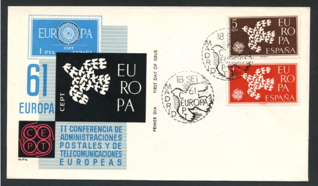 1961 - SPAGNA - LOTTO/20443 - EUROPA 2v. - BUSTA FDC