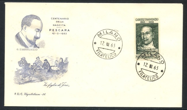 1963 - REPUBBLICA - GABRIELE D'ANNUNZIO - BUSTA FDC - LOTTO/28584