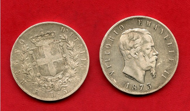 1873 - REGNO - LOTTO/M48207 - 5 LIRE ARGENTO RE VITTORIO EMANUELE II°