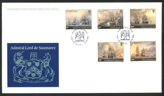 1986 - GUERNSEY - LOTTO/41492 -  LORD DE SAUMAREZ  5v. - BUSTA FDC